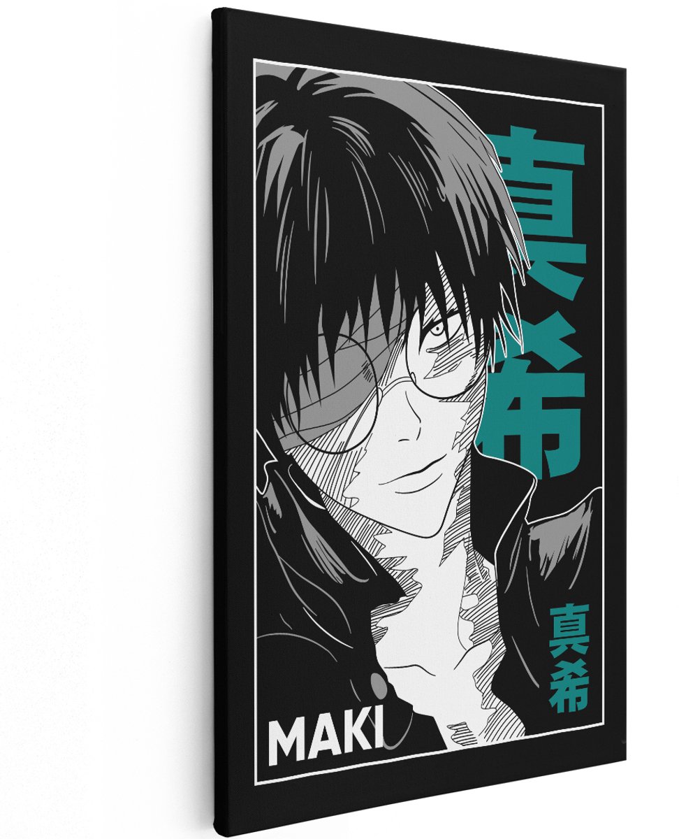Artaza Canvas Schilderij Anime Portret Maki - 120x180 cm - Groot - Wanddecoratie Zwart Wit - Muurdecoratie Mannen - Schilderijen Japan