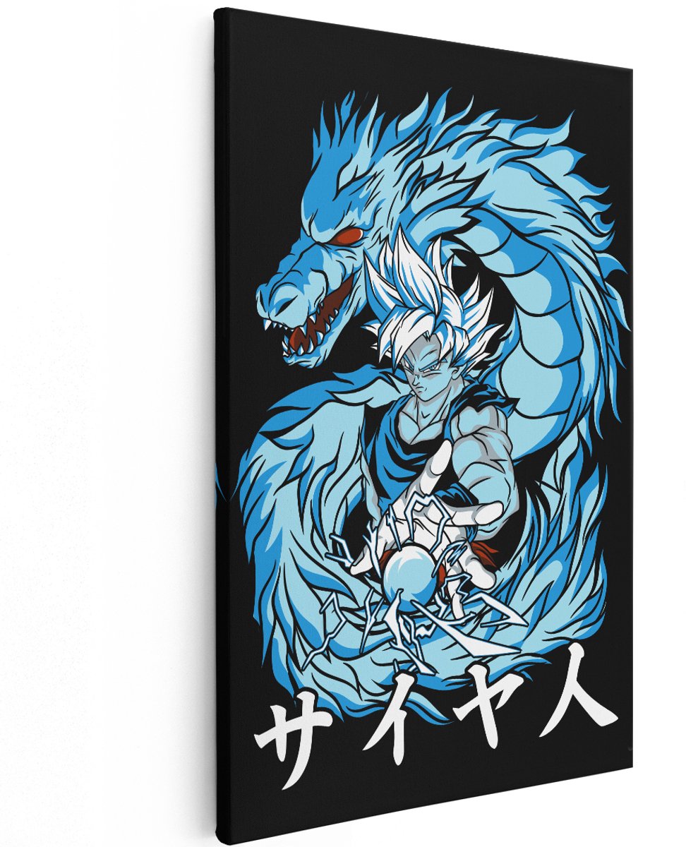 Artaza Canvas Schilderij Goku - 120x180 cm - Groot - Wanddecoratie Anime Shenron - Muurdecoratie Draak - Slaapkamer Jongens Decoratie - Blauw