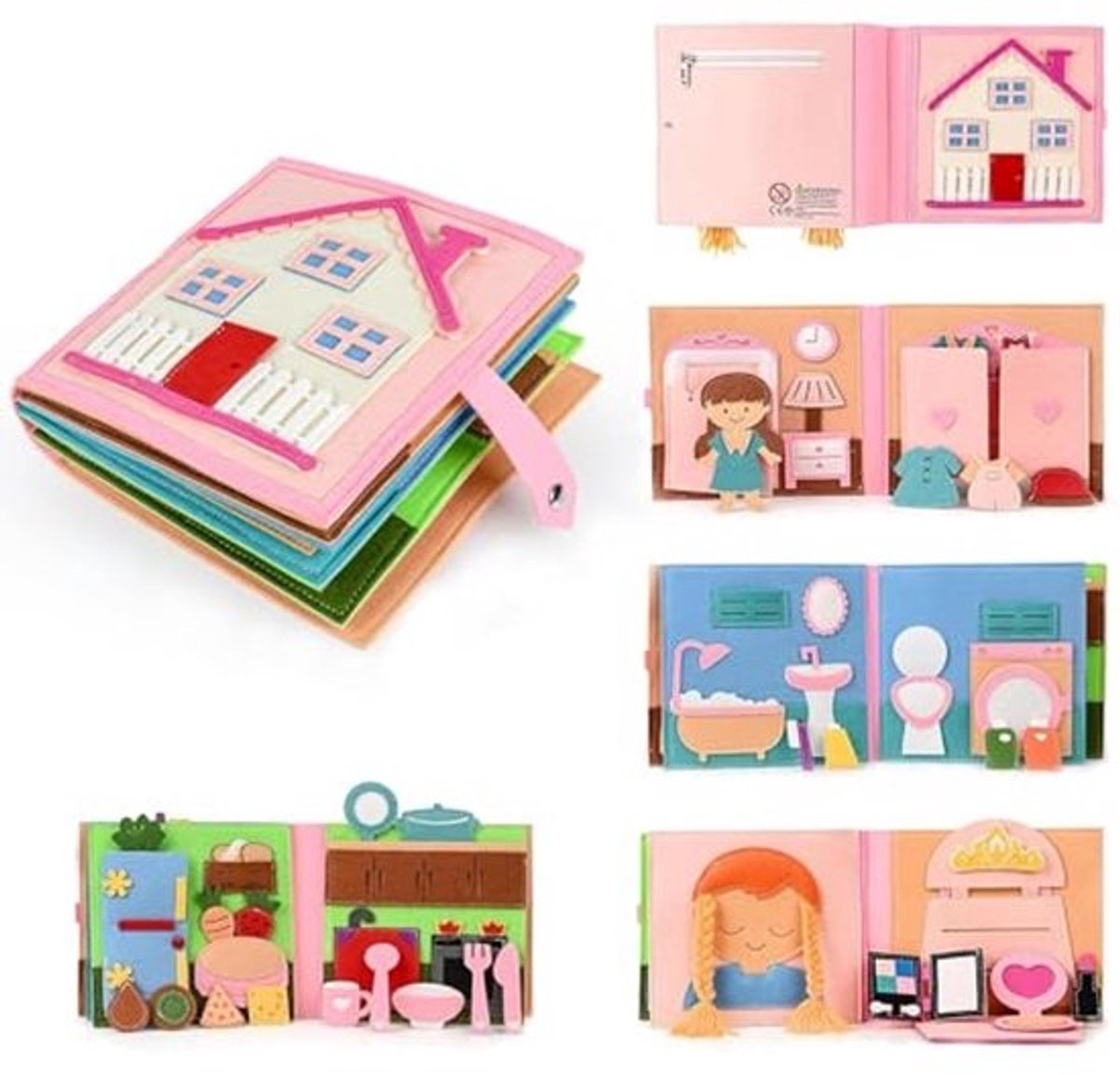 Stille Boek - Voelboek Montessori - Fijne Motoriek Leren - Zachte Vilt Stof - 21 x 20 cm - Roze