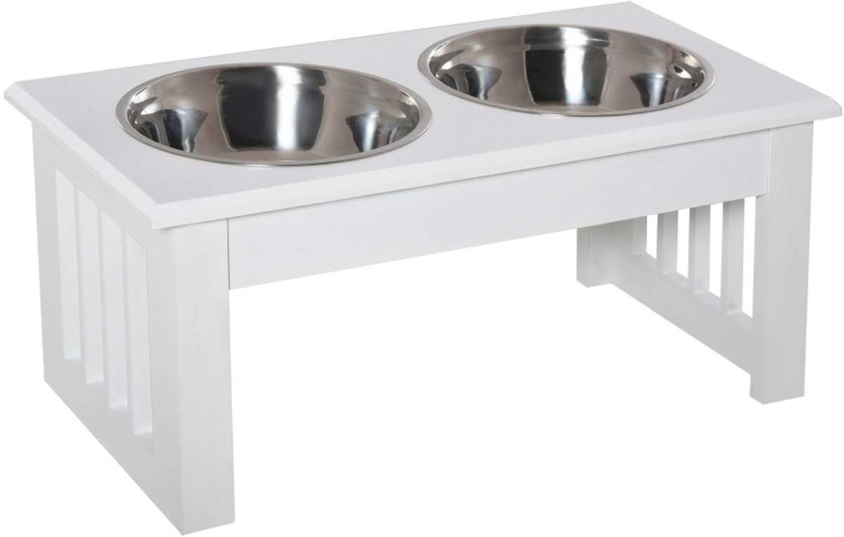MODFU - Hond - Verhoogde Voerbak - 2 Bakken - Antislip - Wit - 44 X 24 X 15 Cm