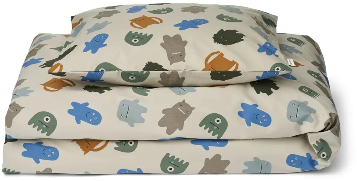 Liewood Kinderbeddengoed, bedlinnen - Ingeborg, Kleur: Monsters blauw mix