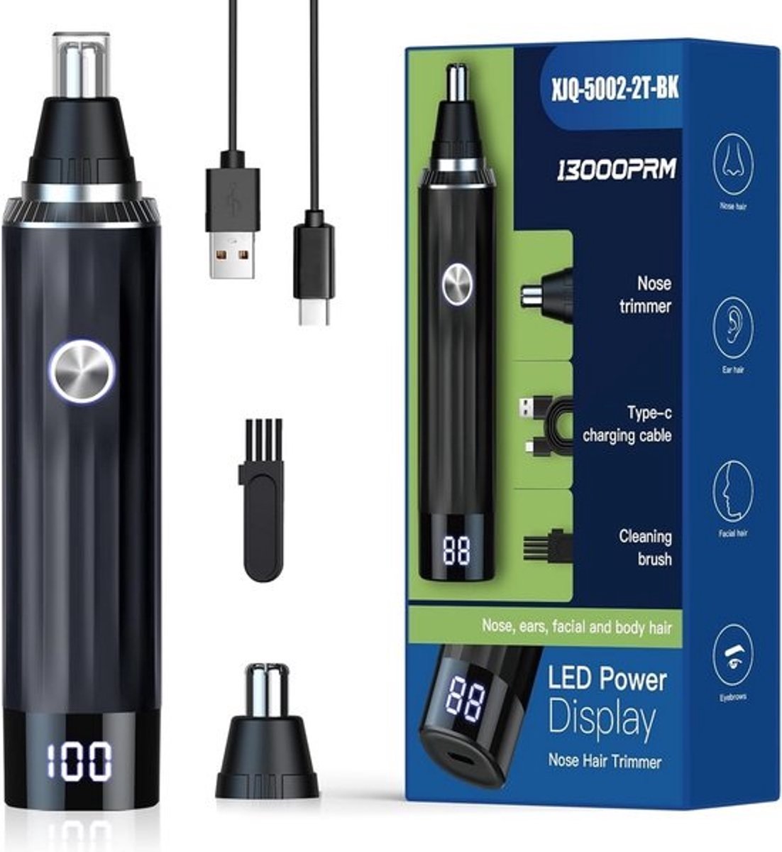 Multifunctionele Neus- en Oortrimmer met LED-Display, USB Oplaadbaar