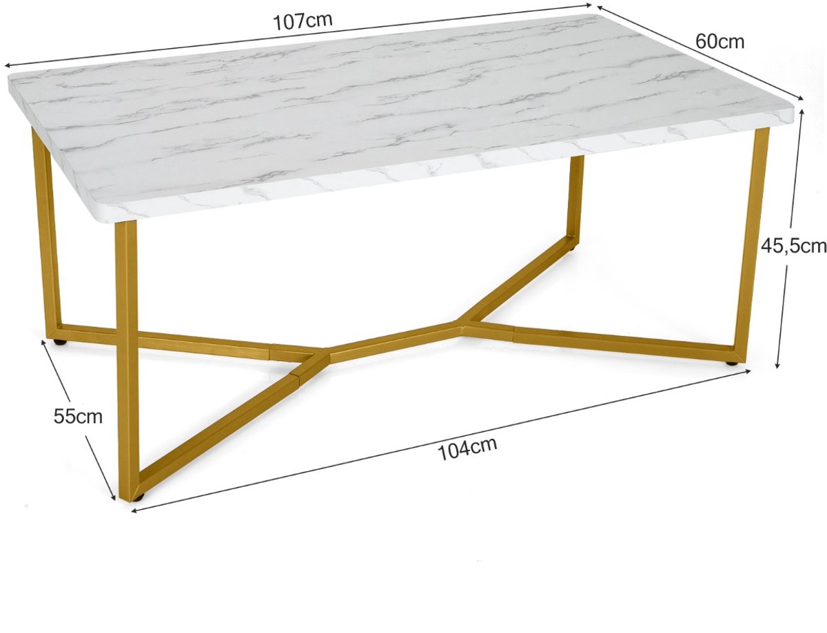 SureDeal® - Salontafel - Huiskamer - Luxe - Goud - Marmer - 107x60x45,5 cm - Bijzettafel - Design - Consoletafel