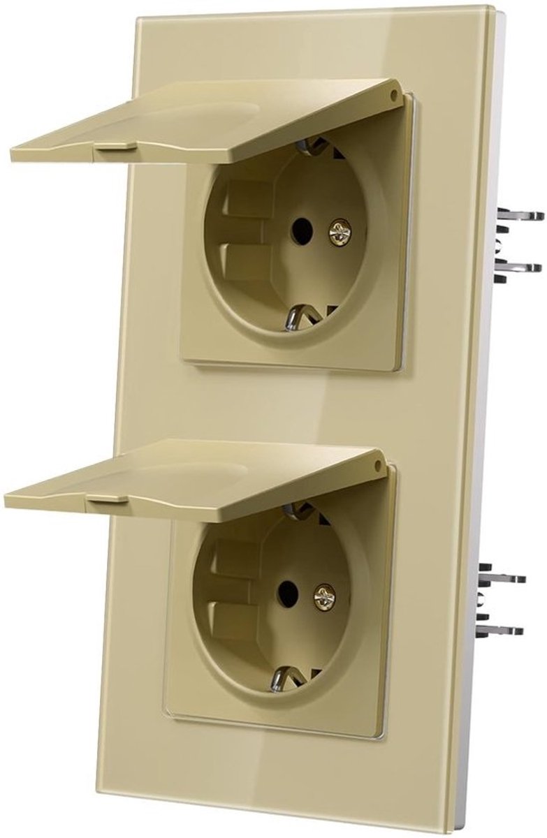 Stopcontact met Deksel - Wandcontactdoos - Veilig inbouwen - Kinderveiligheid - 157mm - Goud