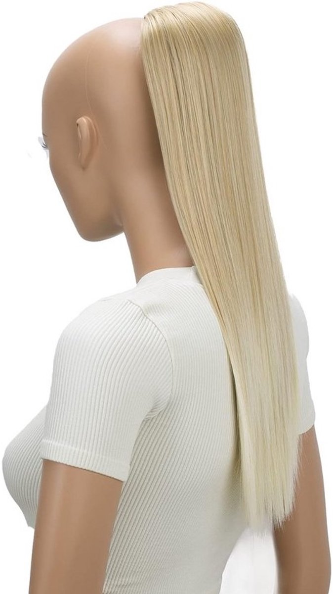 Steile Synthetische Paardenstaart Extensions 55 cm - Blond Mix met Trekkoord