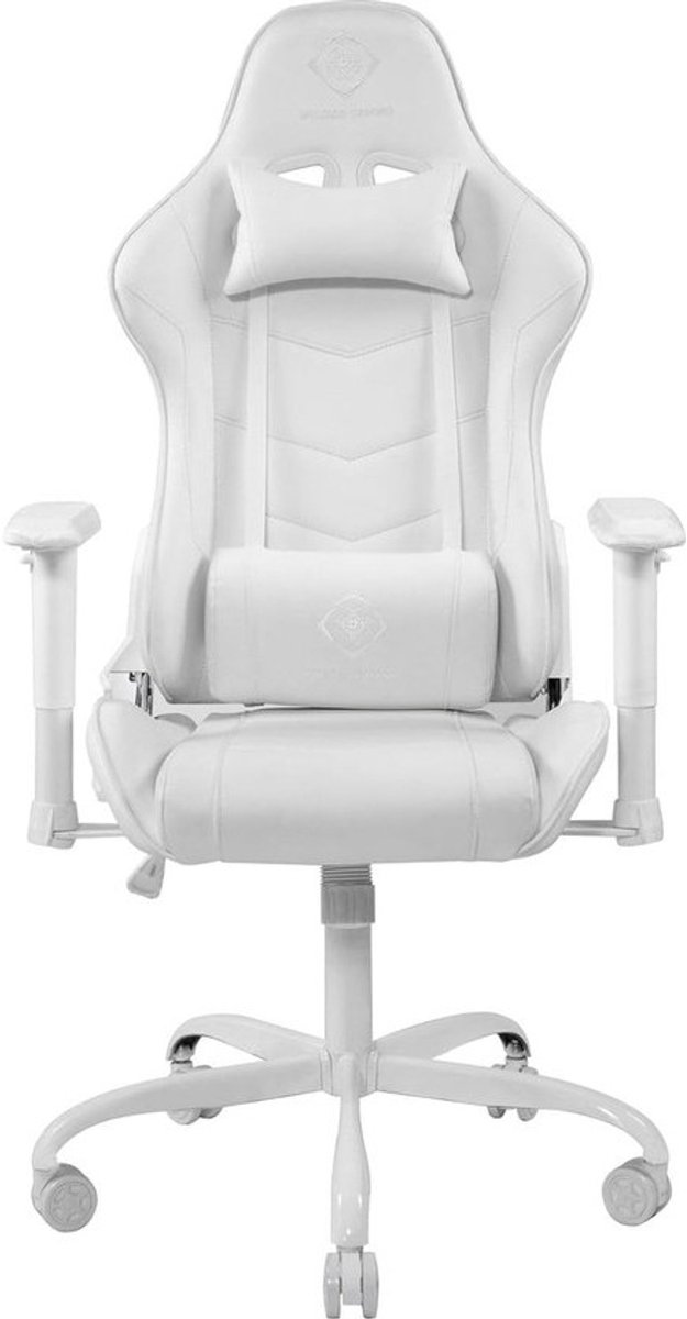 Ergonomische Gaming Stoel met Lendekussen en Verstelbare Armsteunen, Wit