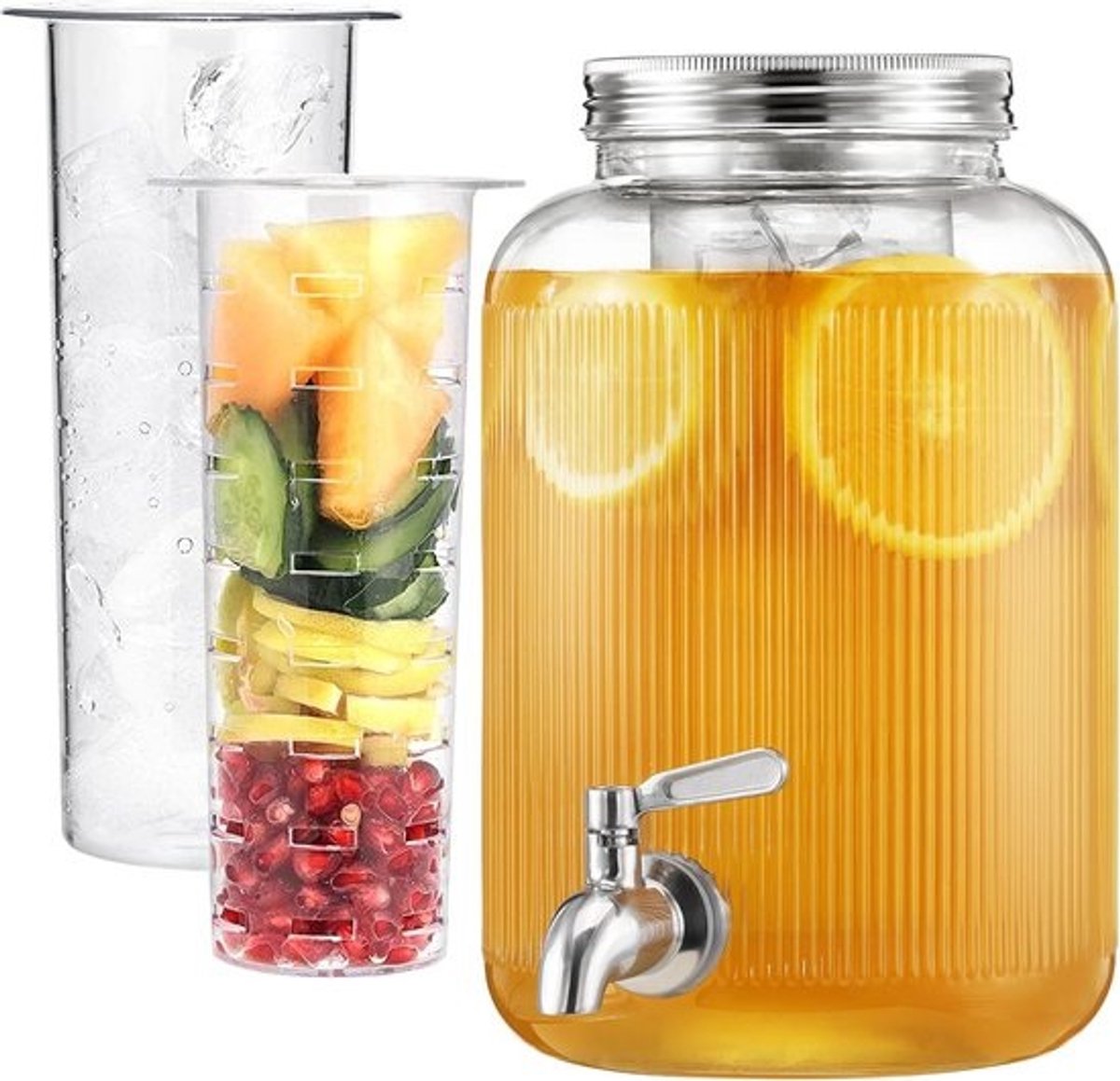 Drankdispenser Kraantje - Limonadetap Glas - Feestjes Organiseren - Met Fruit Infuser - 4 Liter - Transparant