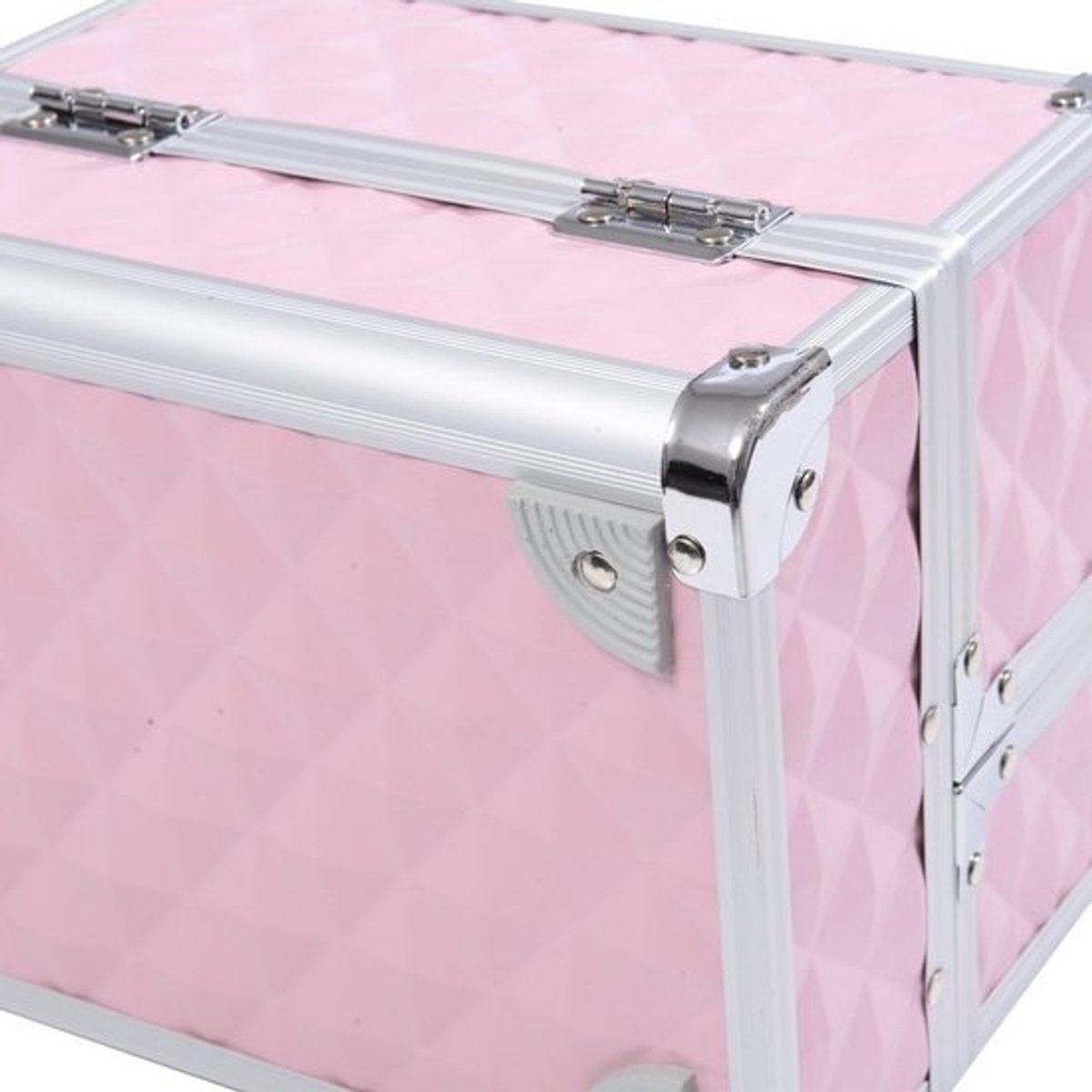 Draagbare Make-upkoffer met Slot en Spiegel, Aluminium met 3 Laden - 20x15x15 cm