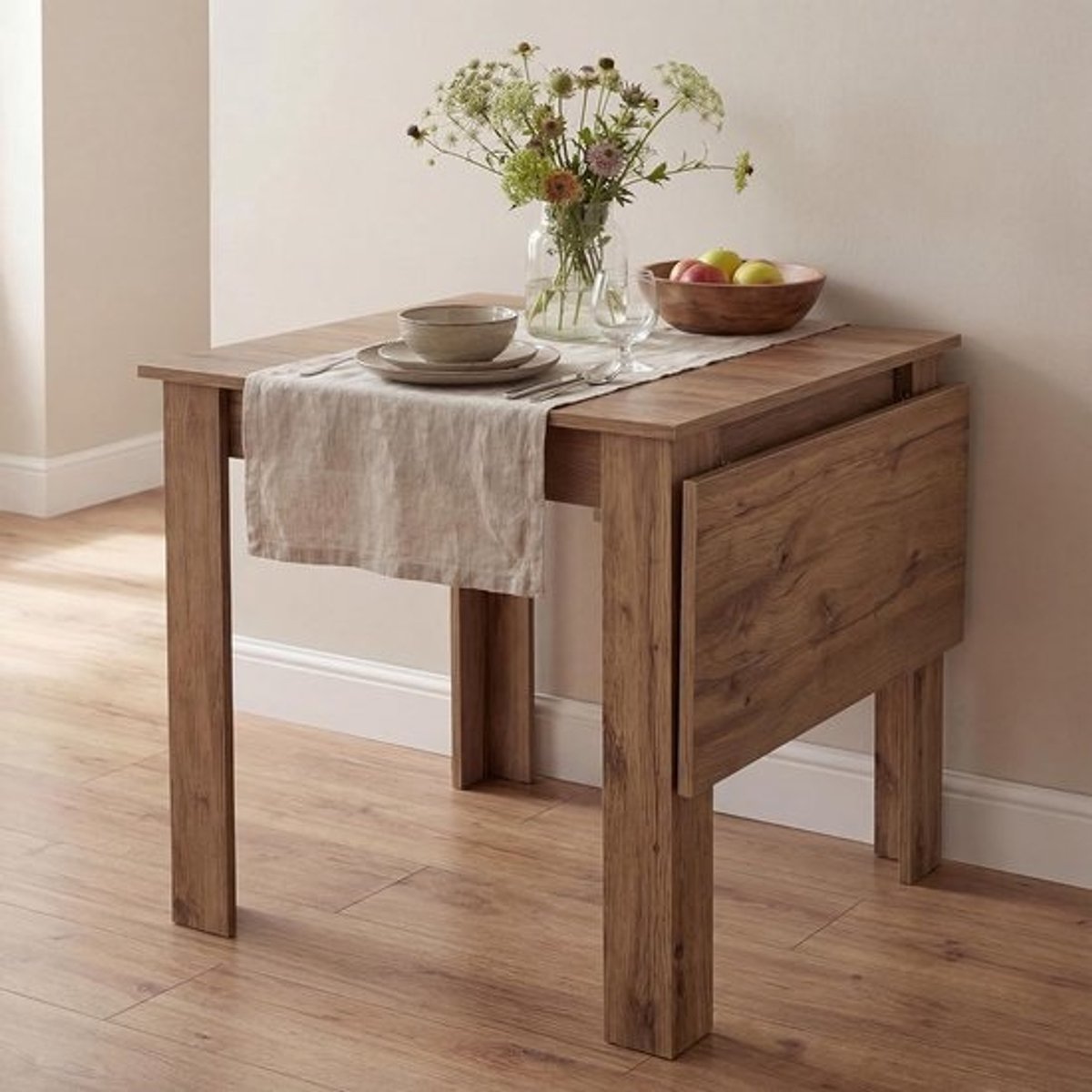 Uitschuifbare Eettafel Houtlook 80x80 cm naar 120x80 cm | Moderne Eettafel voor Keuken of Eetkamer