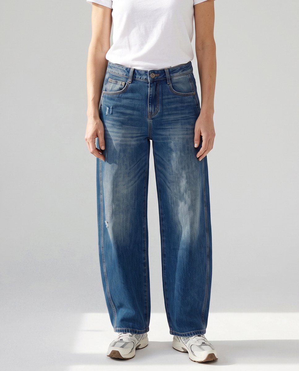 Je m'appelle Dames Broek Barrel fit Met stretch - Blauw - Maat S