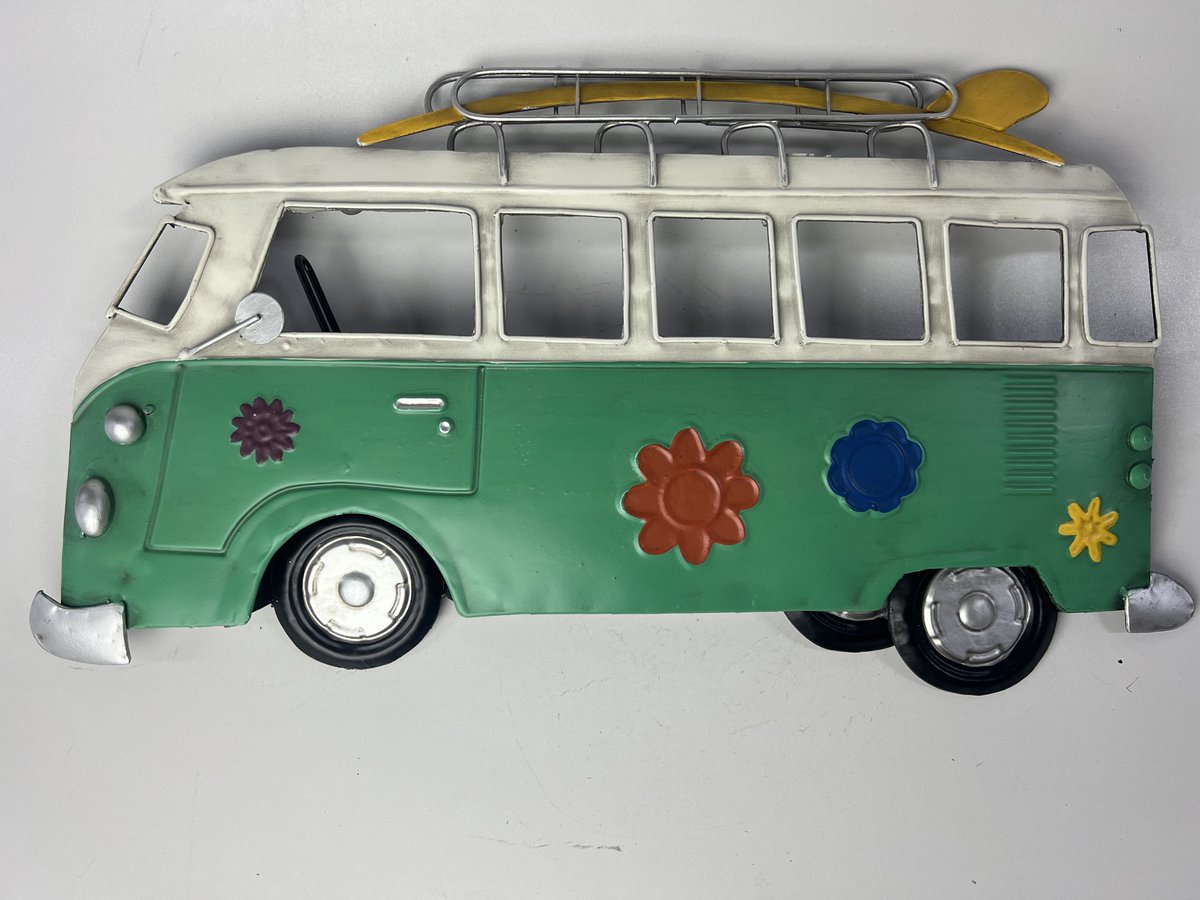 Metalen wandbord "retro bus power flower t1 look ) surf bus