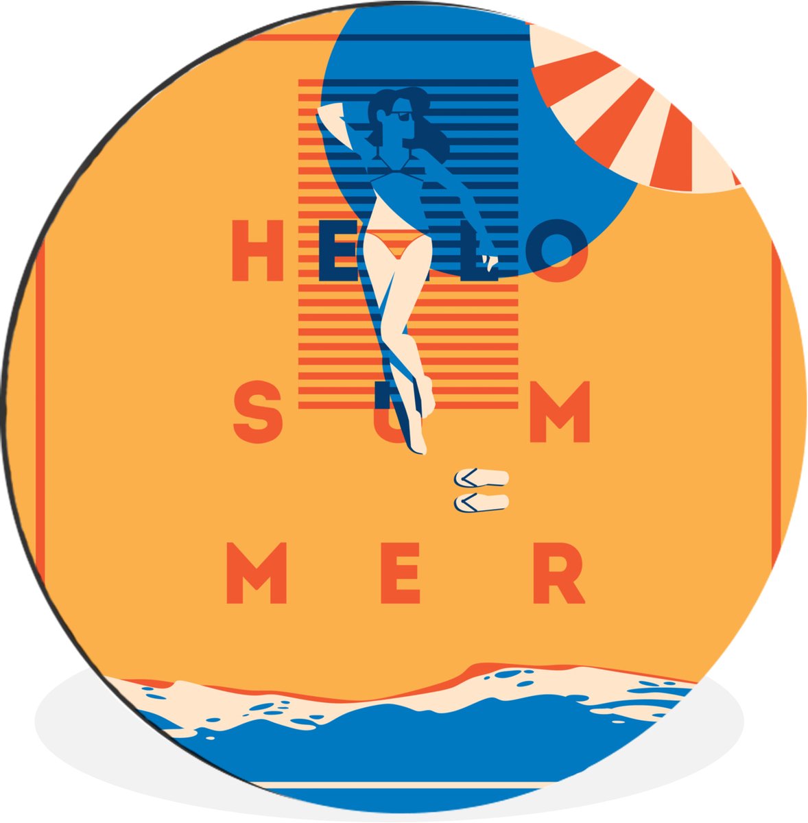 WallCircle - Wandcirkel - Muurcirkel - Spreuken - 'Hello summer' - Quotes - Parasol - Aluminium - Dibond - 140x140 cm - Binnen en Buiten