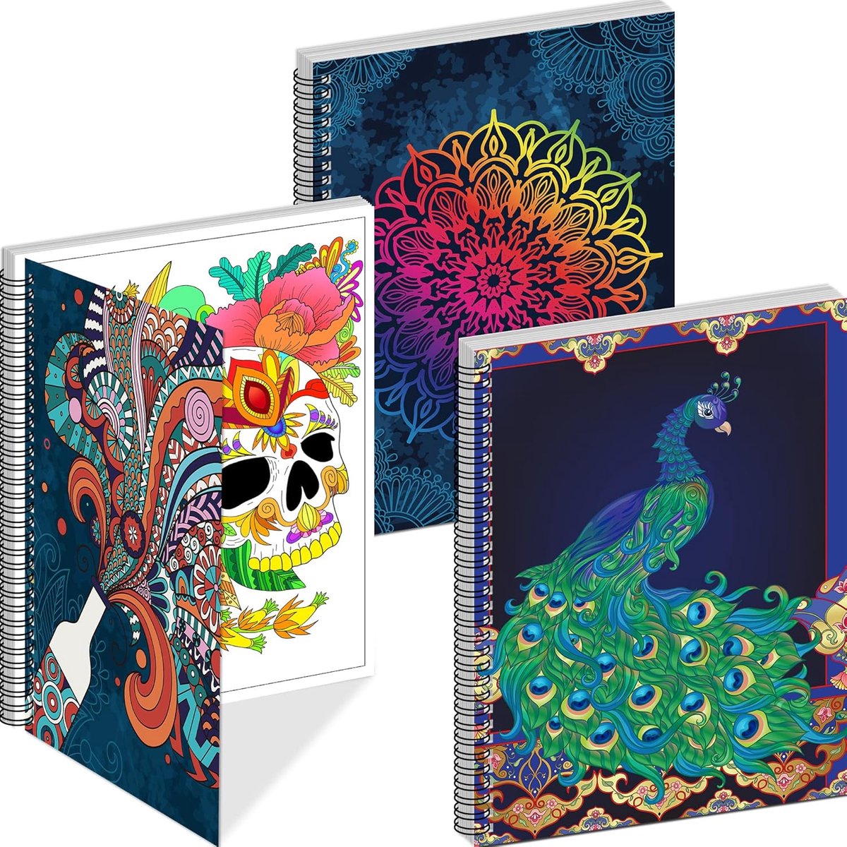 3 Pakket kleurboeken voor volwassenen, mindfulness-kleurboeken voor volwassenen, thema's van dierlijke mandala, bloemen en andere ontwerpen voor ontspannende stressverlichting