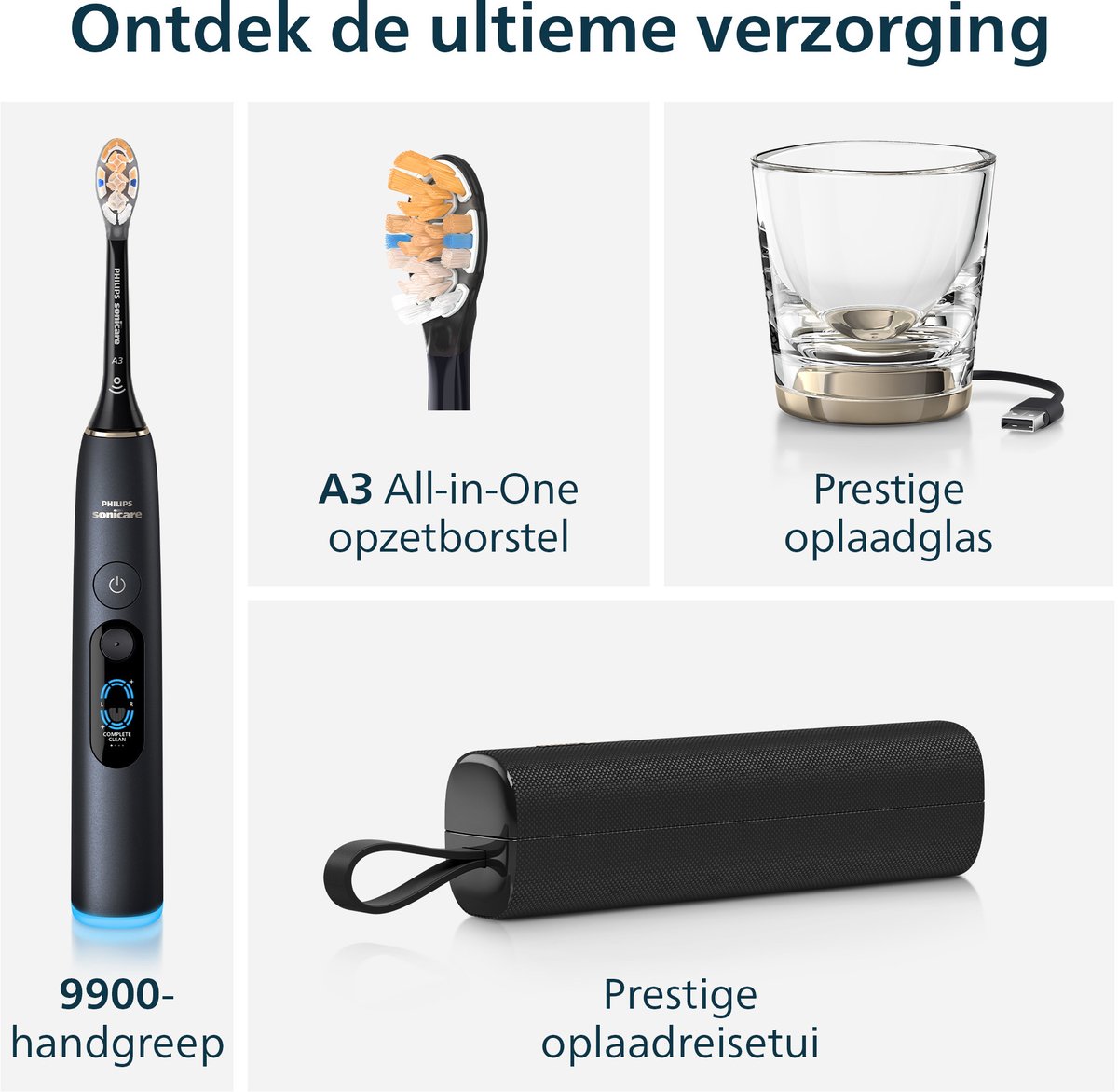 Philips Sonicare Next-Generation DiamondClean 9900 Prestige Elektrische Tandenborstel – met SenseIQ Technologie, Volledige Poetsbegeleiding en Smart Pressure Feedback, Quartz Black , HX9813/92 thumbnail 3