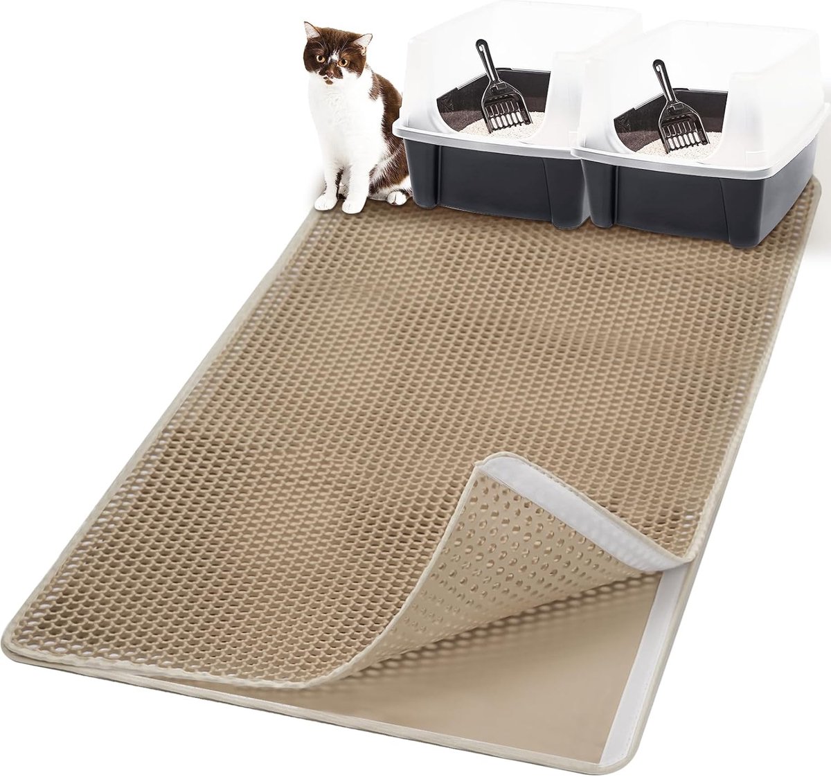 90 x 60 cm, kattenbakmat, dubbele laag, kattenmat, kattenbak met klittenbandsluiting, waterdichte antislip mat, kattentoilet, honingraat, EVA-mat, kattenbak, onderlegger voor