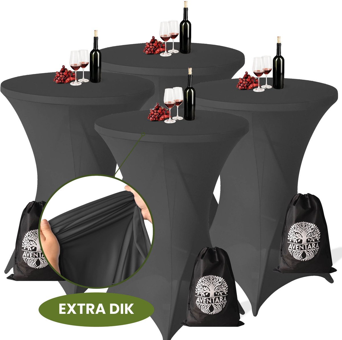 Statafelrok Grijs x 4 – Ø80-85 x 110 cm – Luxe Extra Dikke Stretch Stof – Inclusief Opbergtas – Kras- en Kreukvrije Statafelhoes – Perfect voor Horeca, Bruiloften en Feesten