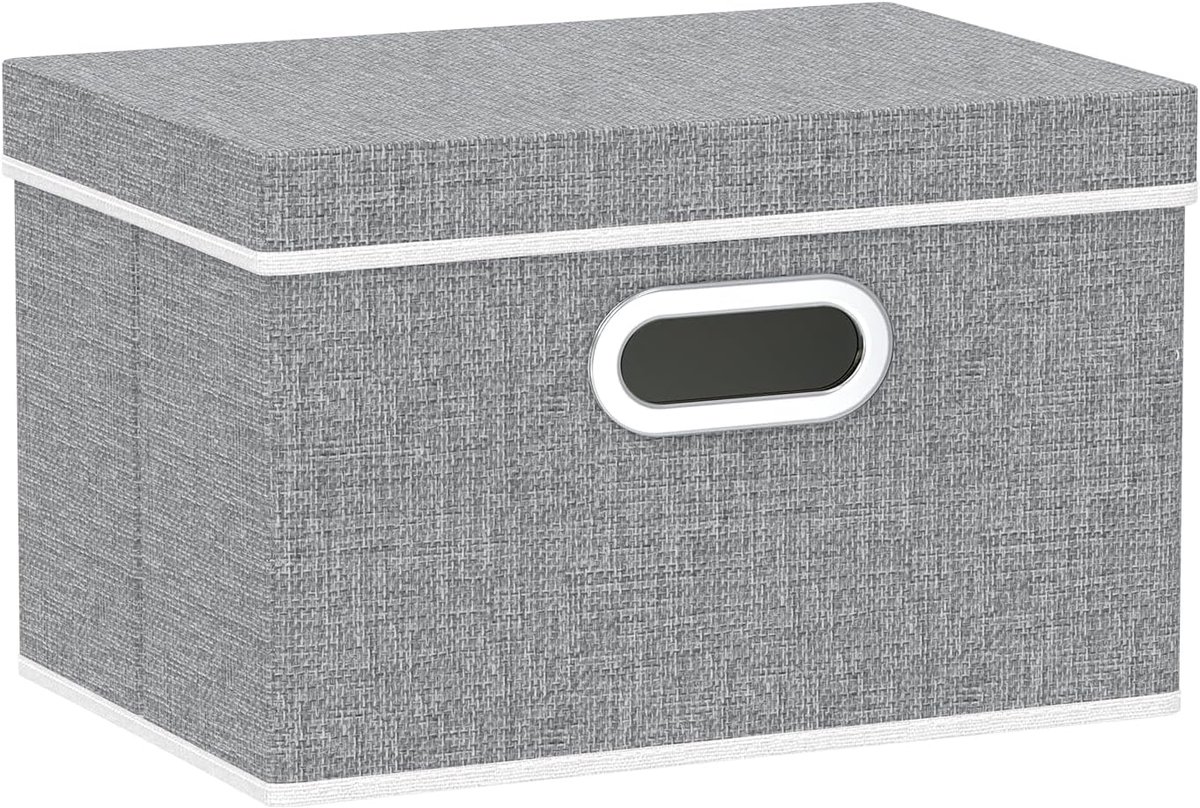 Opbergdozen met Deksel, Opvouwbare Opbergdoos, Stoffen Dozen, Wasbaar, voor Slaapkamer, Kledingopbergvak, 32x23x20cm, Grijs, 1-Pak, SNK023G-1