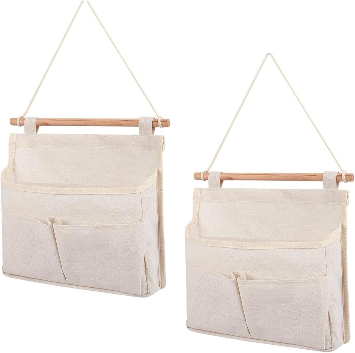 Hangende organizer, 2 stuks, linnen wandhang-organizer voor thuis, kantoor, slaapzaal, badkamer, hoge capaciteit, hangopslag, deurorganizer, hangend met 2 zelfklevende haken