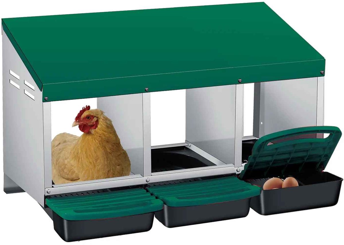 CORE Kippenlegkast met Eieropvang - 3-Vaks Legnest voor Kippen, Eenden en Ganzen - Vrijstaand of Wandgemonteerd - Legkast met Eieropvangsysteem - 79.5x48x47cm - Groen/Wit