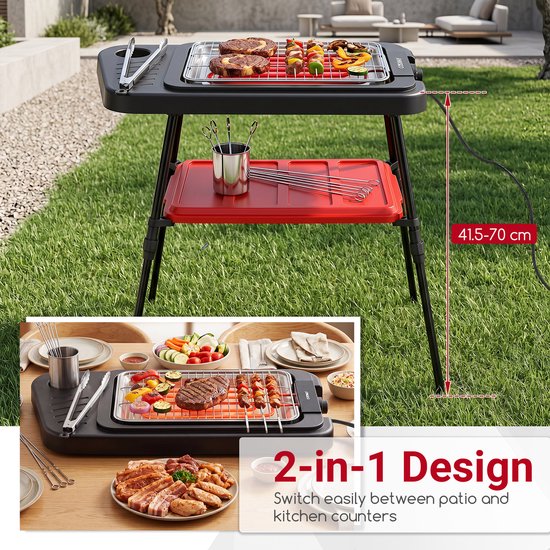 2 in 1 Elektrogrill 2000W Staande Grill met Dubbele Grillplaten & Hoogteverstelbare Standaard — afbeelding 3