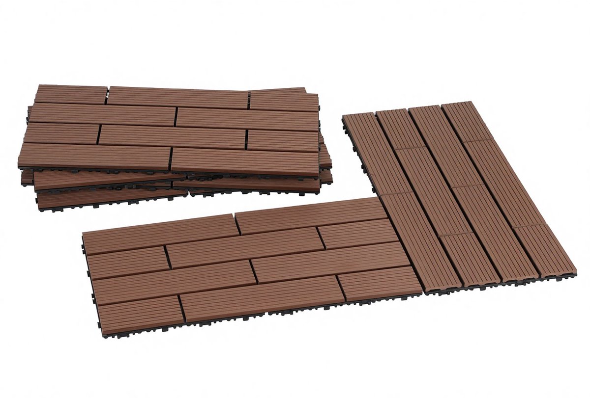 Terrastegels houten tegels 30x60cm 48 stuks Bruin Terrastegels houten tegels met kliksysteem voor terras balkon