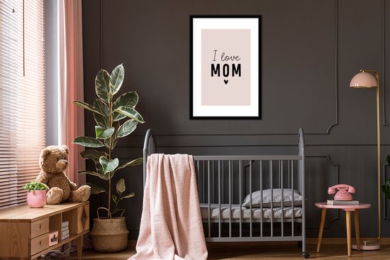 Cadre photo avec affiche - Citations - J'aime maman - Dictons - Maman - 60x90 cm - Cadre pour affiche