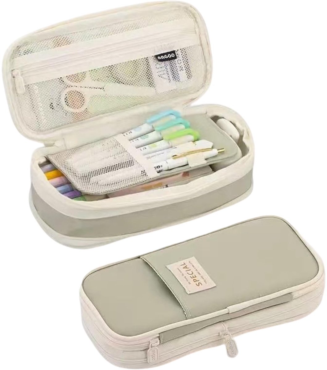 Dailygoods - 1 pennenhouder van groene Oxford-stof met royale ruimte, ruim ontwerp voor pennen en accessoires, organizer voor school- en kantoorbenodigdheden, voor meisjes en vrouwen