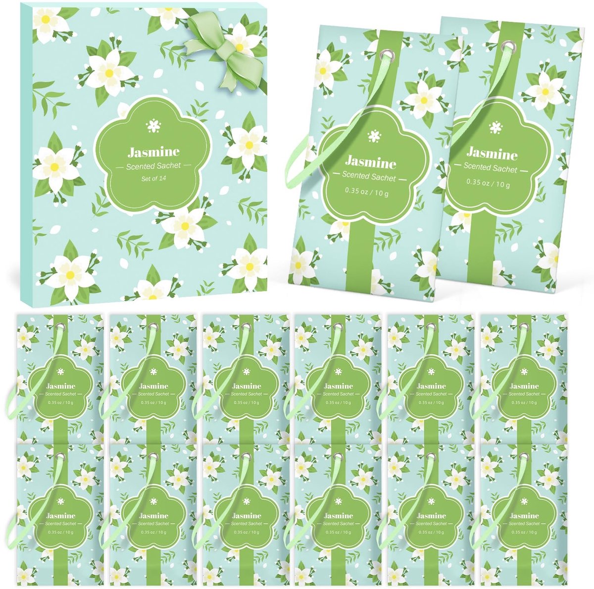 Dailygoods- Geurzakjes 14 stuks - Jasmijn geurzakjes - Geurbuiltjes kledingkast - Geurzakjes voor laden - Geurzakjes voor auto - Natuurlijke geurverwijdering - Geurzak