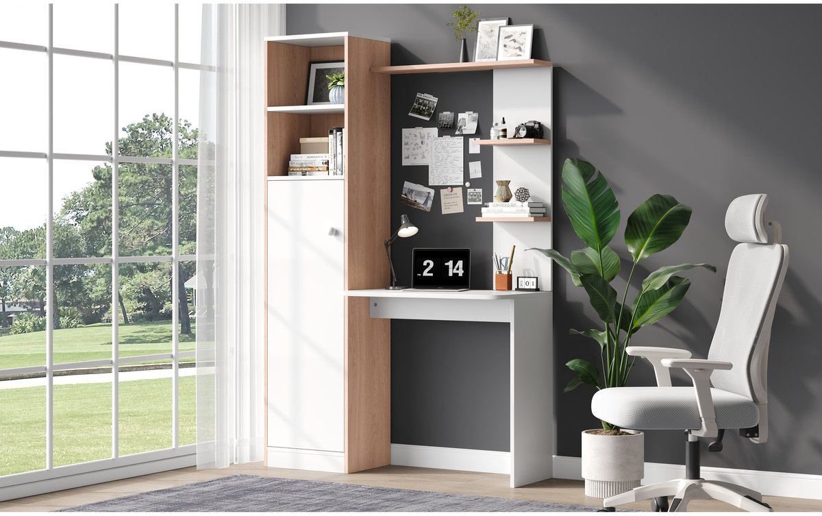 YYchan bureau - wit - 123,5 x 45 x 168,5 cm + 45 x 168,5 cm - met opbergruimte
