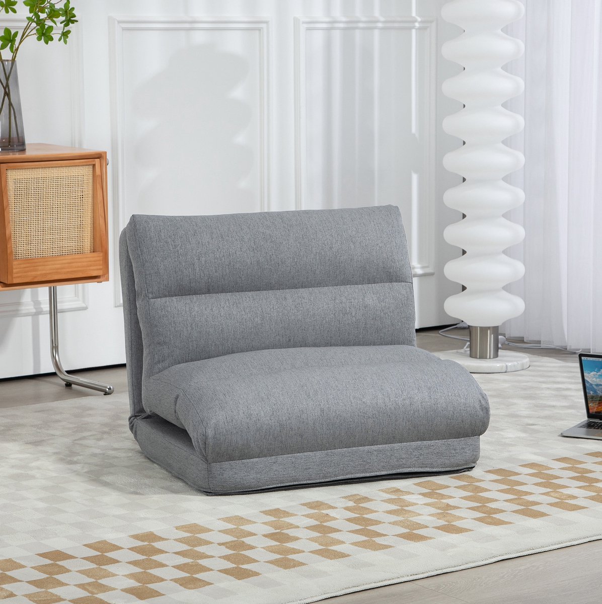 STILVORA Fauteuil 70 x 41 x 56 Cm - Klapbare Vloerstoel Met 6 Standen Verstelbare Rugleuning En Ligfunctie - Voor Lezen En Ontspannen - Stof Grijs