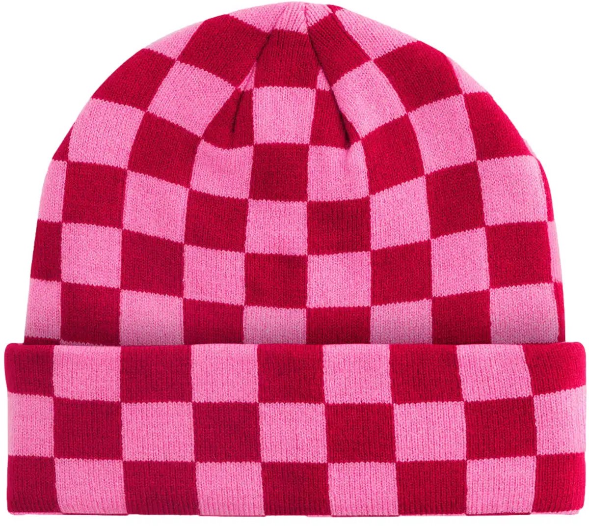 Checkerboard Beanie - Classic Red/True Pink - One Size