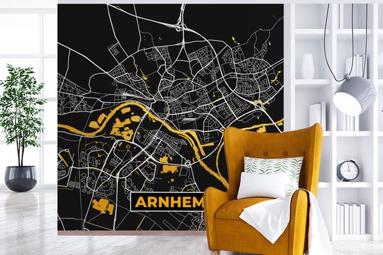 Papier peint - Papier peint photo Plan d'étage - Arnhem - Or - Zwart - Largeur 220 cm x Hauteur 220 cm