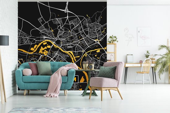 Papier peint - Papier peint photo Plan d'étage - Arnhem - Or - Zwart - Largeur 220 cm x Hauteur 220 cm