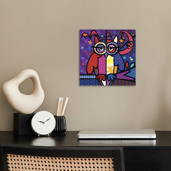 Poster 30x30 cm - Een illustratie van een uil in pop art - Posters - Kamer decoratie - Wanddecoratie woonkamer - Muurdecoratie slaapkamer