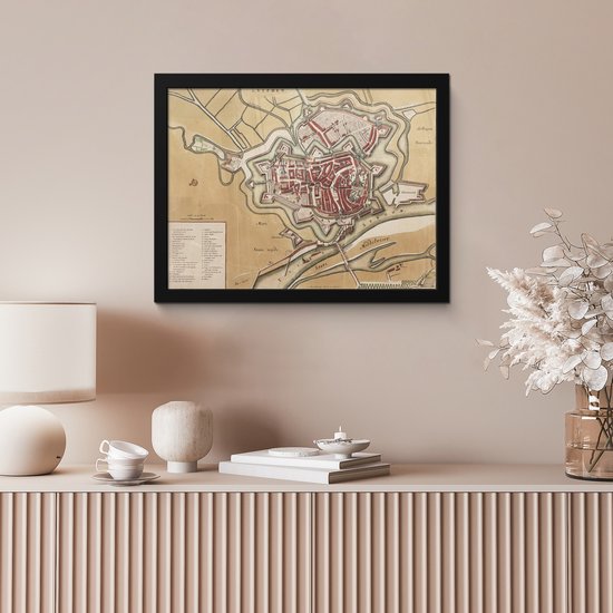 Photo encadrée - Un plan de ville coloré et historique de Zutphen cadre photo noir - Carte 40x30 cm - Affiche encadrée (Décoration murale salon / chambre)