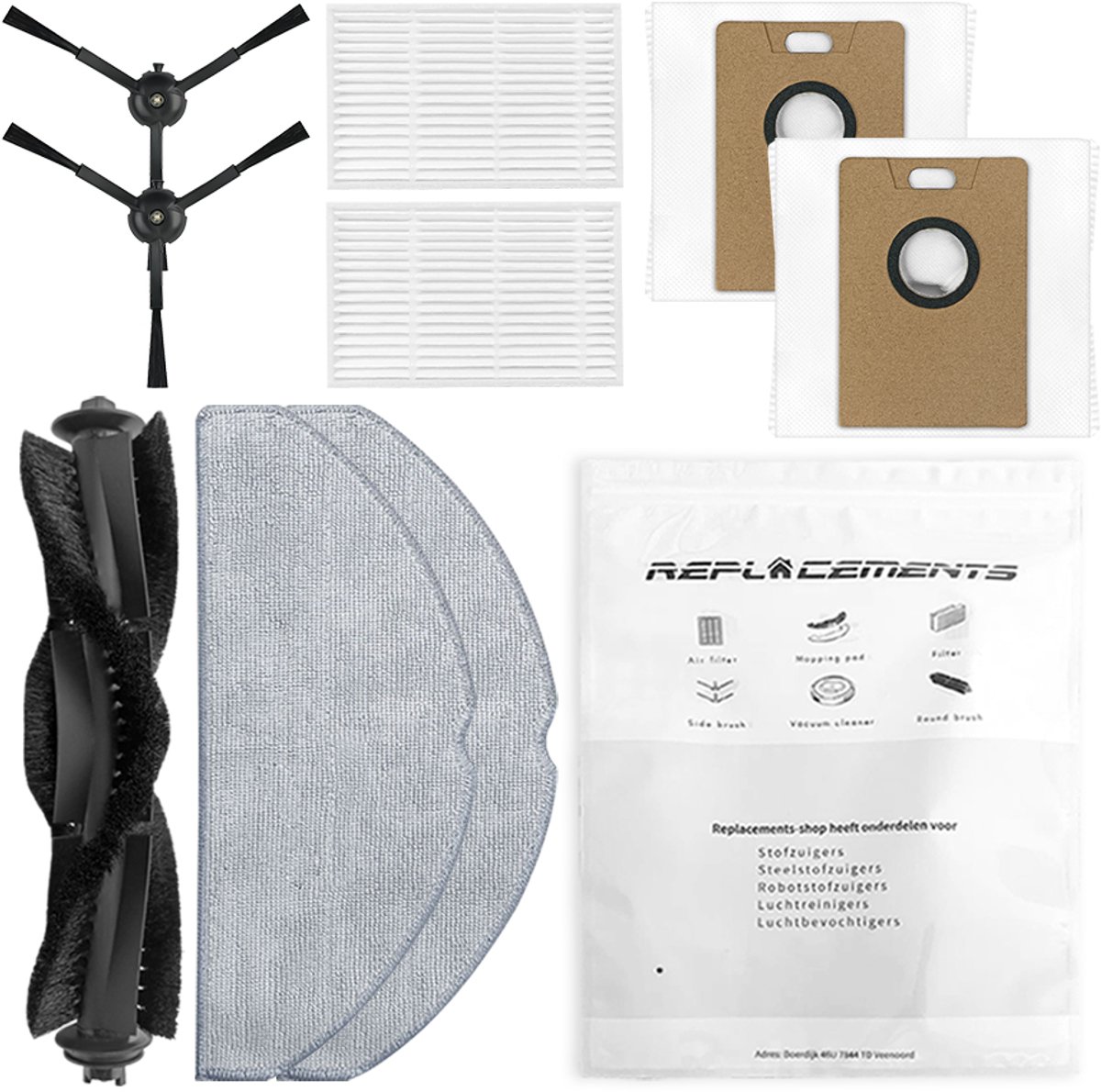 Replacements onderdelen set voor TP-Link Tapo RV30 Max Plus & RV20 Max Plus – Hoofdborstel, Zijborstels, HEPA Filters, Dweilpads & stofzakken (9-delig)