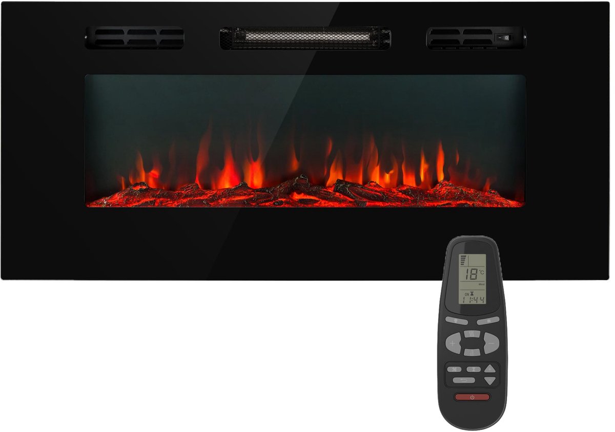 SnelShoppen - Elektrische haard met LED-vlammen, afstandsbediening, ventilatorkachel en timer voor woonkamer, binnenruimtes, sfeervolle verwarming, mo
