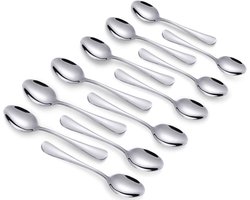 Espressolepels Set, 12 Stuks, 10,4 cm, Zilver | Roestvrij staal, spiegelglans, ergonomische handgreep, vaatwasmachinebestendig