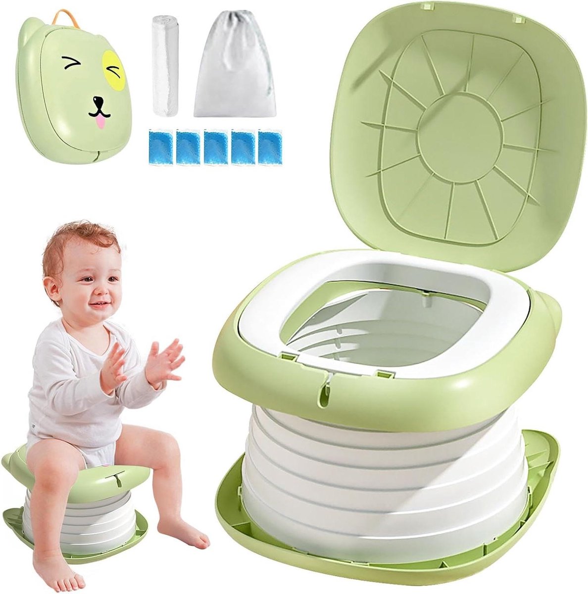 Vouwtoilet Kinderen - Klaptoilet Potje - Zindelijkheidstraining - Opvouwbaar en Draagbaar - Tot 70 kg - Groen