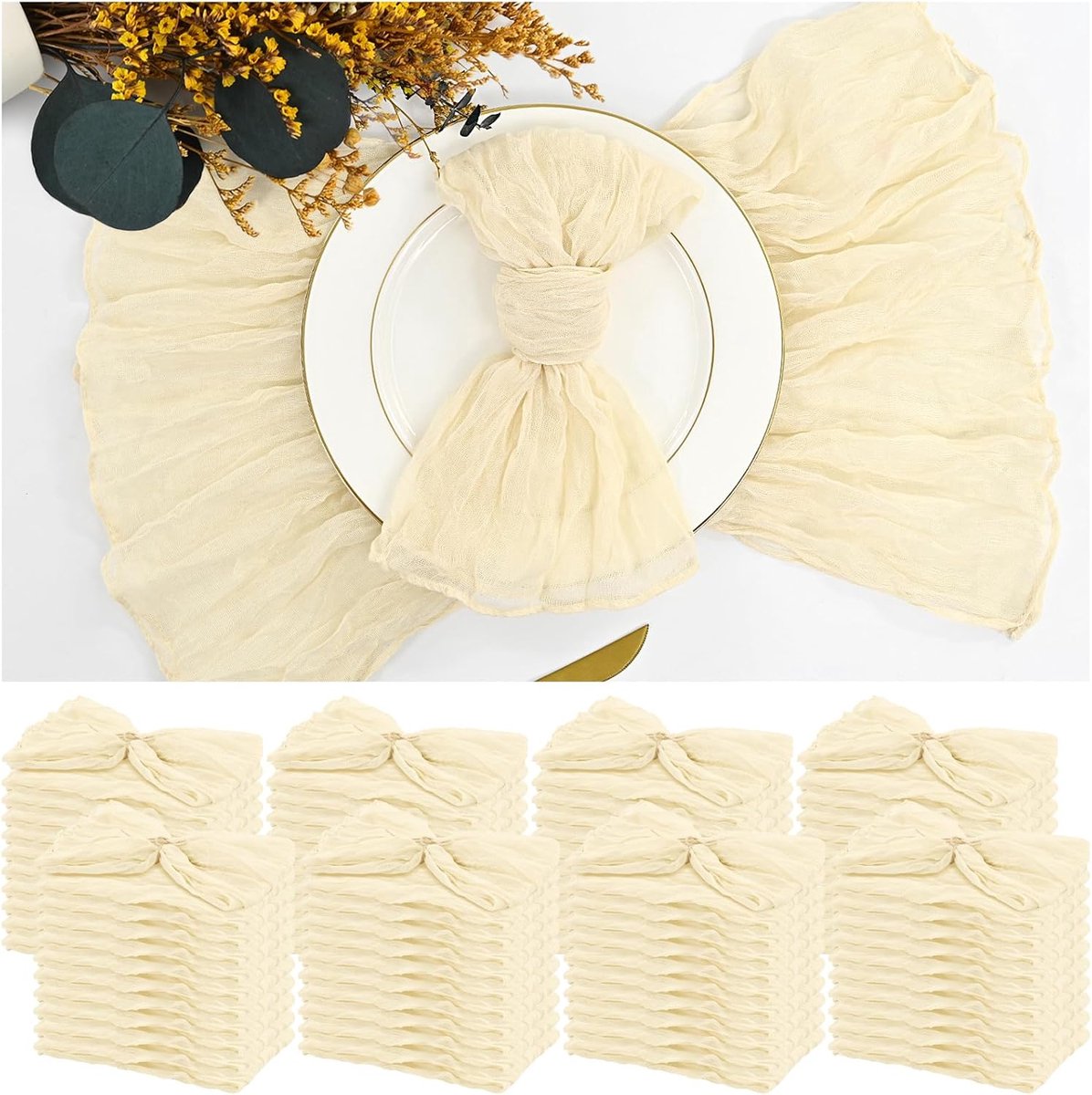 84 stuks ivoor witte kaasdoek servetten, 20x20 inch, gerimpeld, rustiek boho, voor bruiloft feest diner tafeldecoratie