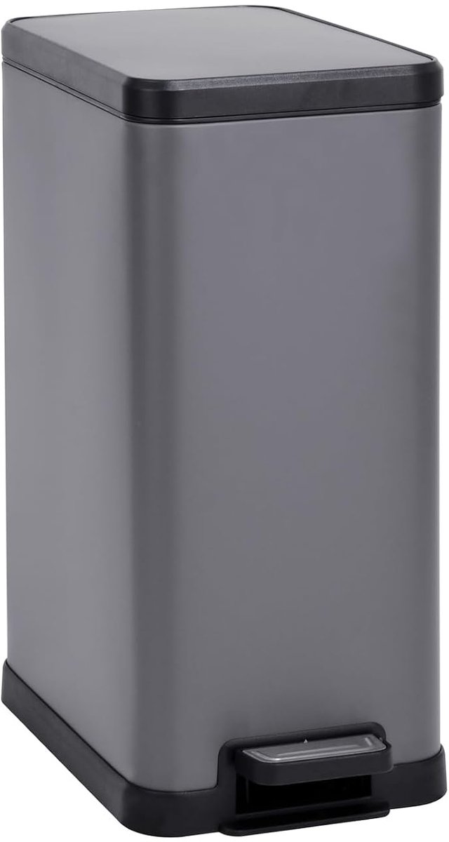 STM15 Vuilnisemmer, pedaalemmer, afvalemmer, 15 l, inclusief Binnenemmer, softclose deksel, voetpedaal, vrijstaand, rechthoekig, grijs