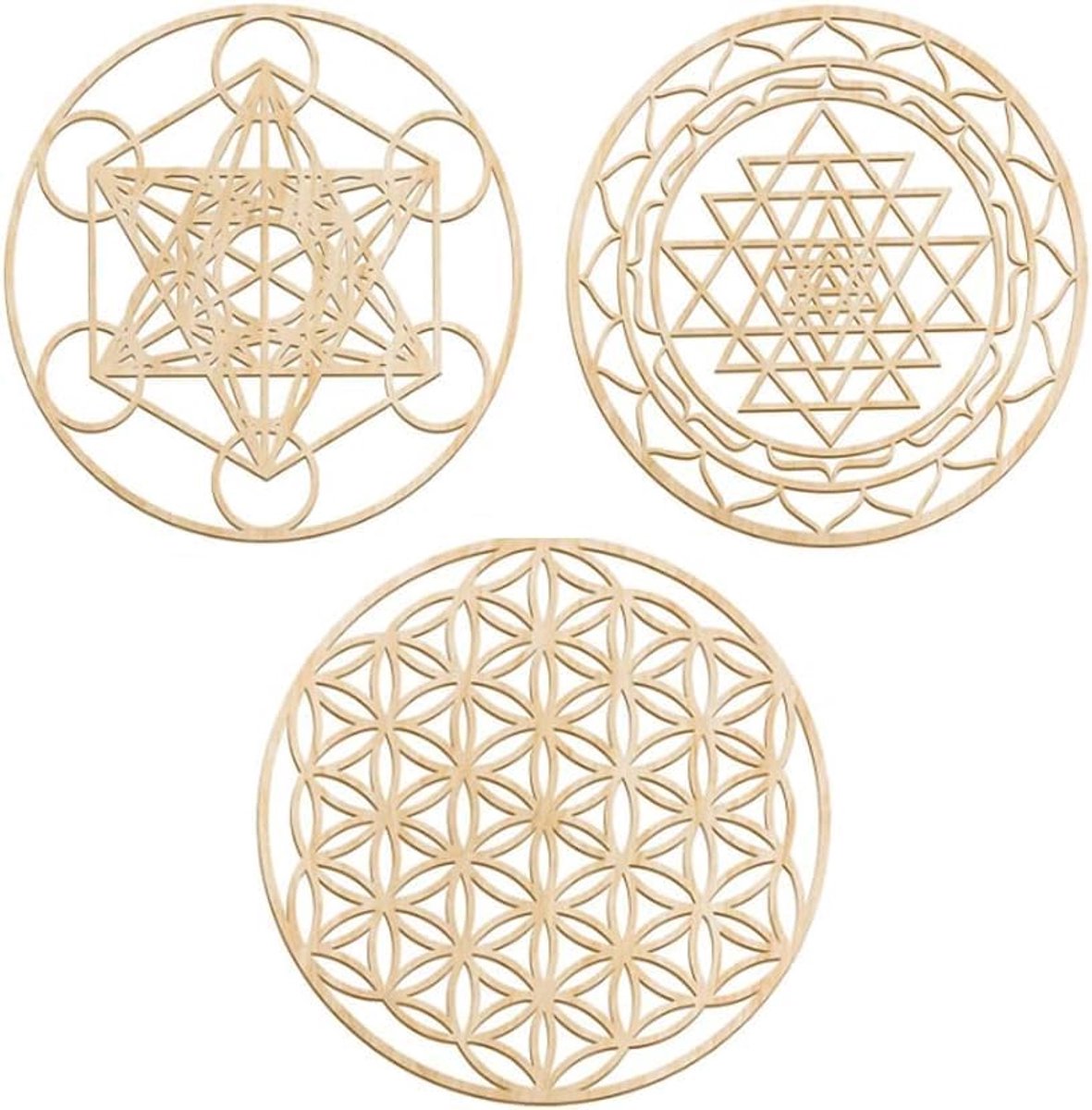 3-delige set Heilige Geometrie muurkunst set houten muurkunst, Heilige Geometrie kunst, sculptuur, muurdecoratie voor wooncultuur