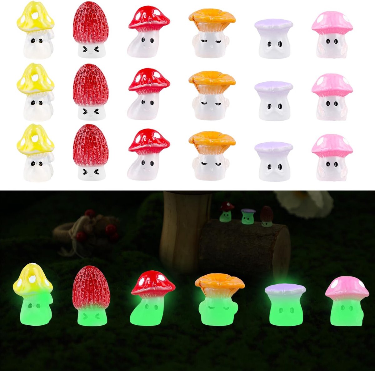 30 Stuks Lichtgevende Mini-Paddenstoelen, Schattige Kleine Harspaddestoelen Paddenstoelstandbeelddecor Paddenstoeldecoraties voor Microlandschap Patio Tuin Ambachtelijke Huisdecoratie