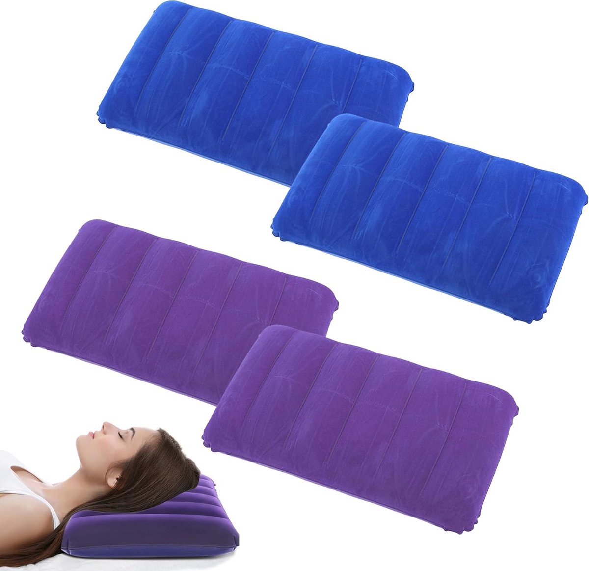 kussen, velourskussen, luchtkussen, hoofdkussen, comfortabel reiskussen, campingkussen, nekkussen, strandkussen, opblaasbaar strandkussen voor outdoor, reizen, wandelen, kantoor, 4 stuks