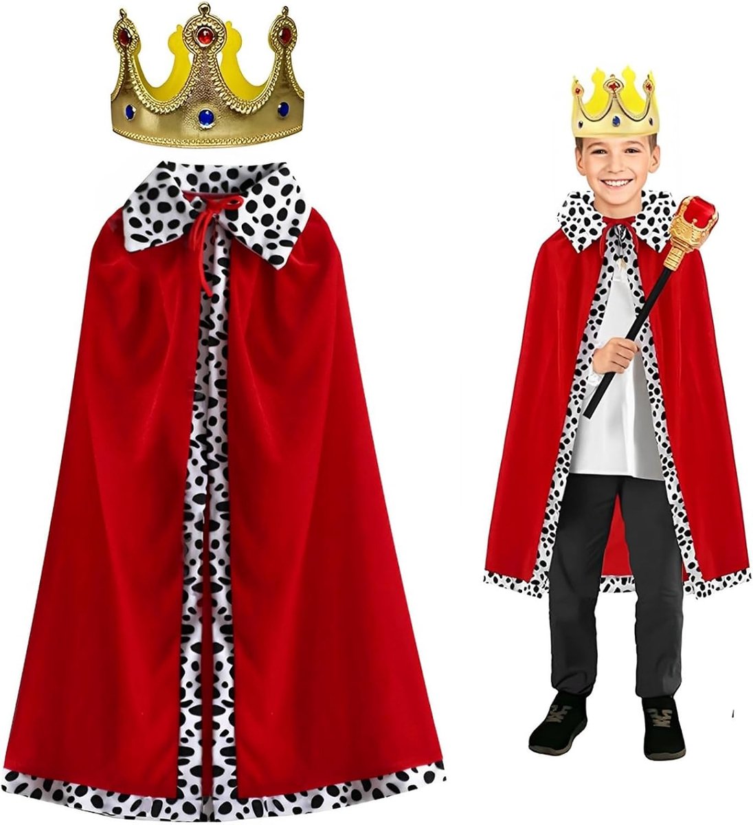 Prince cape voor kinderen, koning met kroon, koning, kostuum voor kinderen, jongens, koningskostuum kinderen voor prinsfeest, carnaval, cosplay, Halloween, kinderdag, 90 cm voor ki