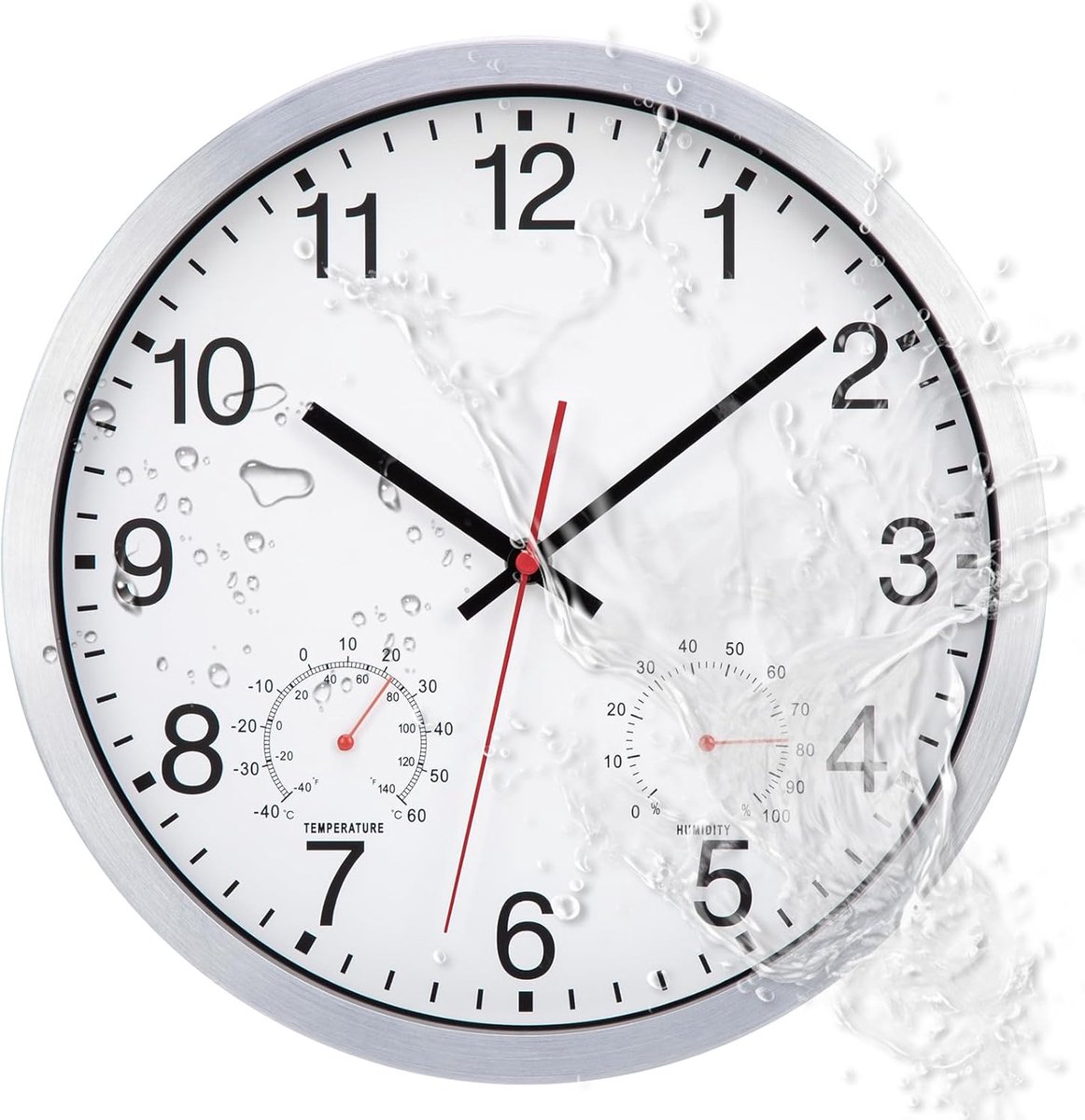SnelShoppen - Outdoor Waterdichte Wandklok 30 cm Groot Modern met Thermometer en Hygrometer | Tikkeloos Design voor Tuin, Balkon en Camping | Metalen