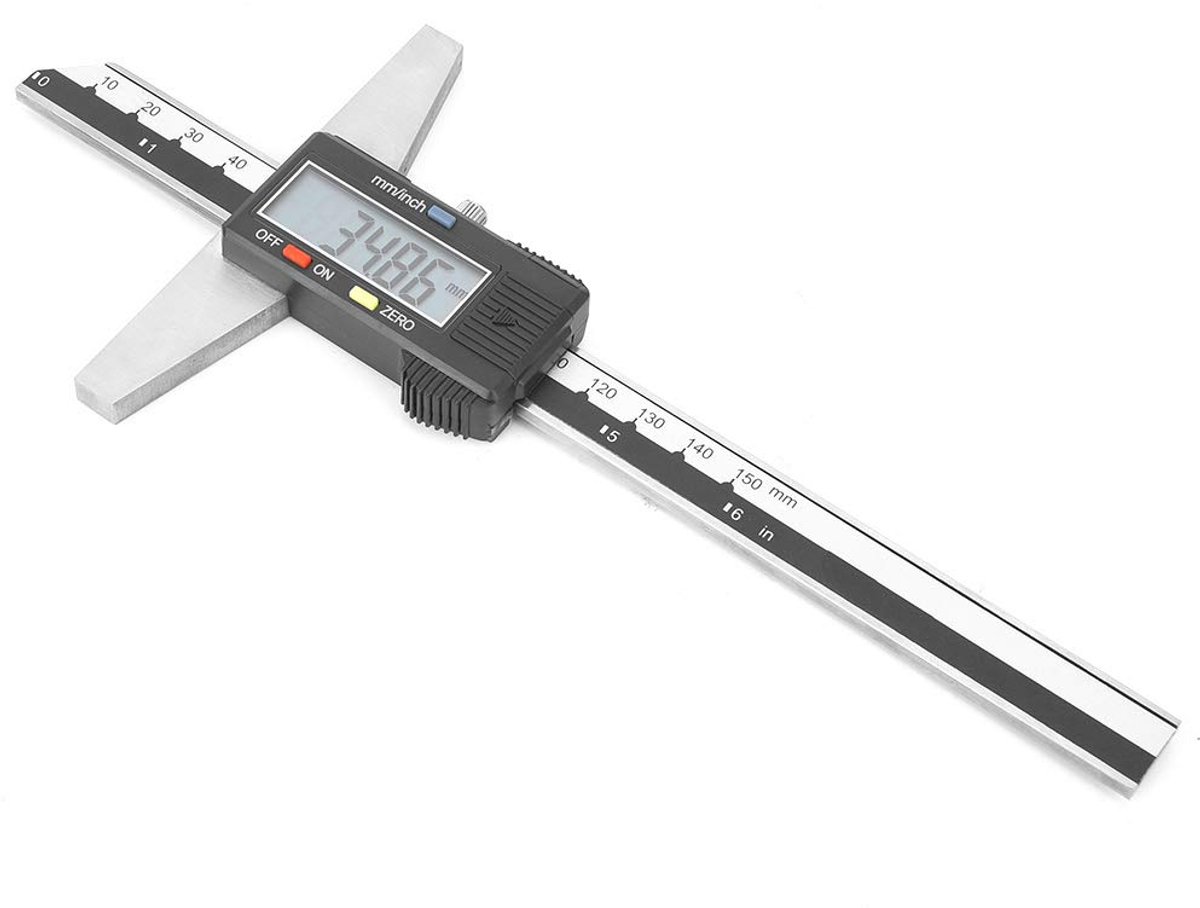 SnelShoppen - 0-150 mm Digitale Dieptemeter met 0,01 mm Nauwkeurigheid - Roestvrij Staal Diepteschuifmaat met mm/Inch Meetsysteem voor Precisie Meting