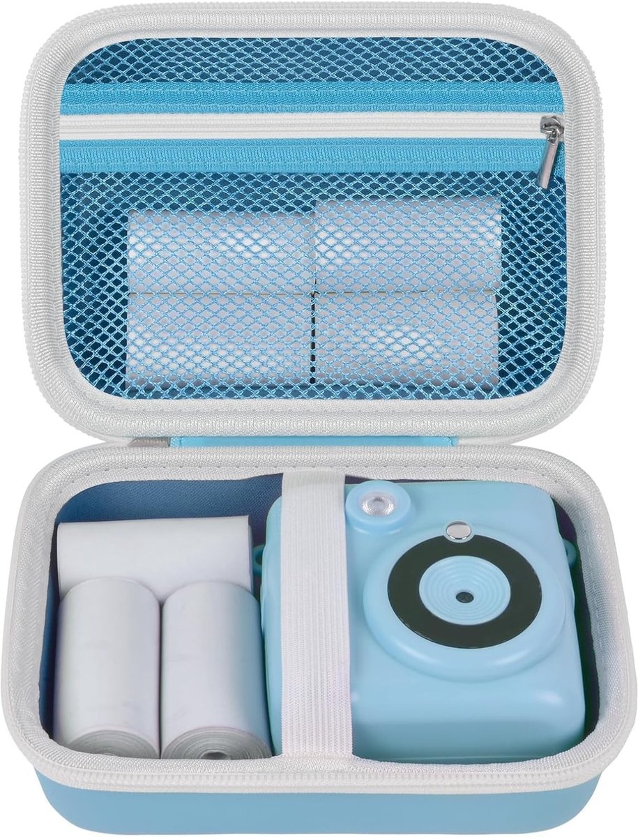 Beschermende Tas voor Kindercamera's, Inclusief Papieren Navulling en Accessoires - Ideaal voor Reis en Opslag, Blauw