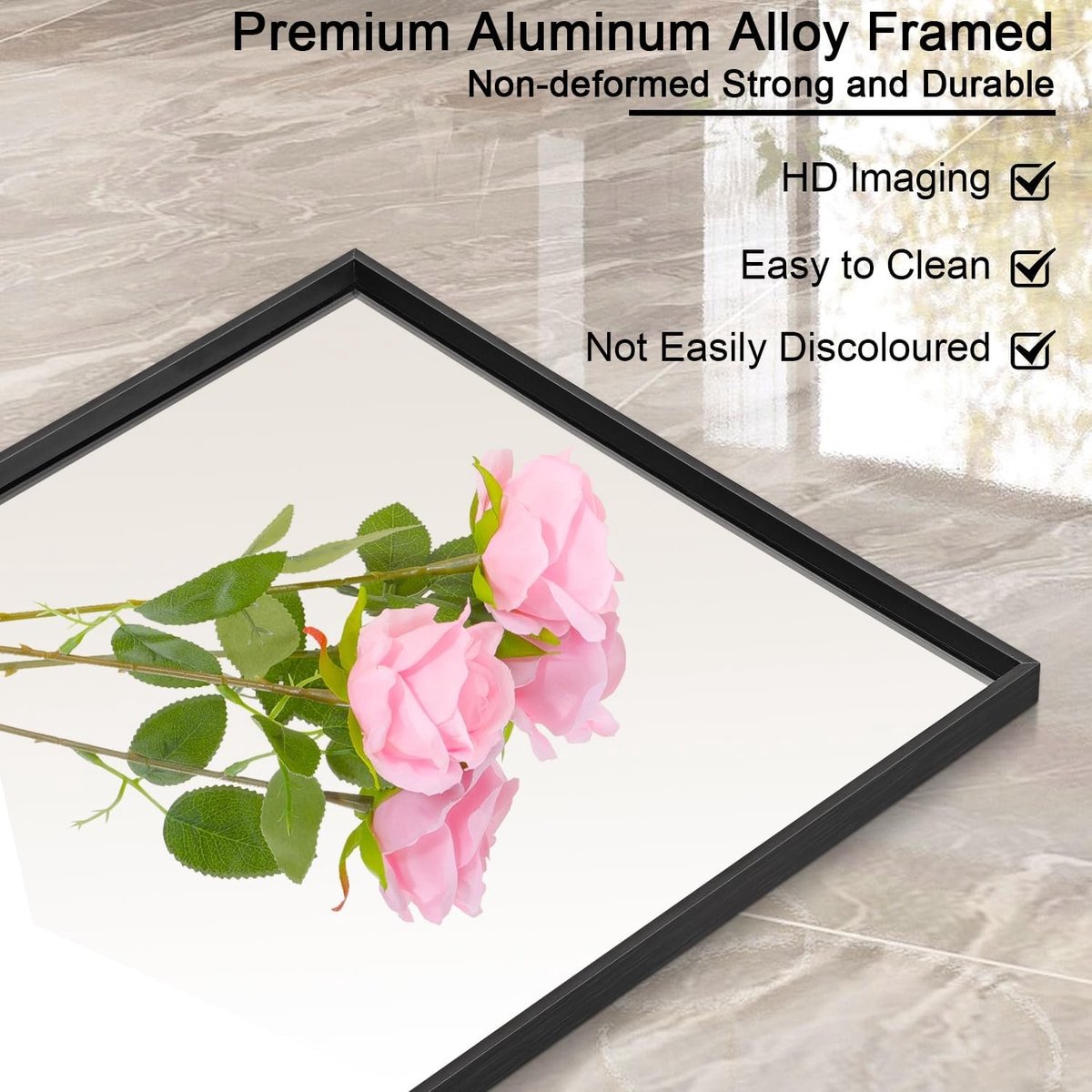Grote Hangende Wandspiegel met Metaal Frame 110x35cm - Modern Rechthoekig voor Slaapkamer, Woonkamer en Badkamer in Zwart