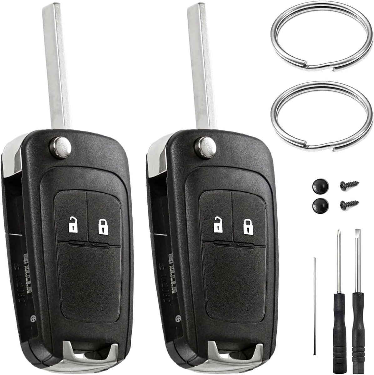 2 stuks autosleutelbehuizingen voor Opel Adam Astra Insignia Meriva Mokka Zafira en Chevrolet Cruze Aveo Orlando Spark Trax Captiva Matiz 2-knops afstandsbediening reserve sleutel autosleutelbehuizing